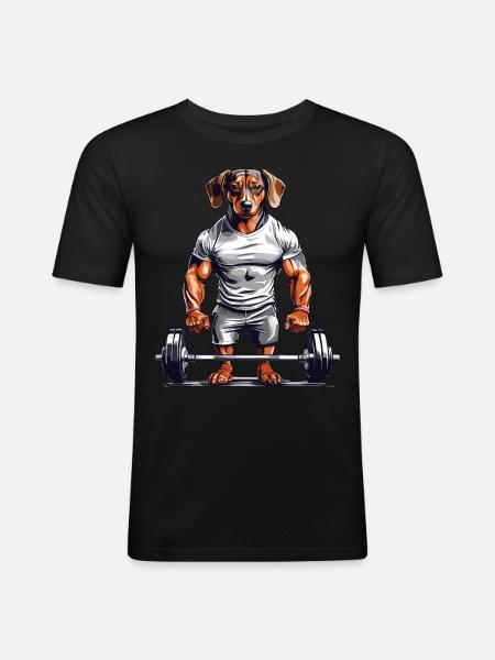 Muscle Dachshund Bodybuilder Dog Love Dog Design - Men's Slim Fit T-Shirt - black