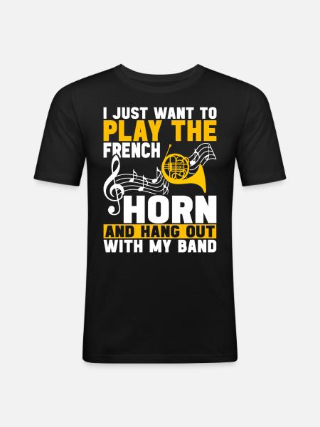 Horn Blechblasinstrument - Männer Slim Fit T-Shirt - Schwarz