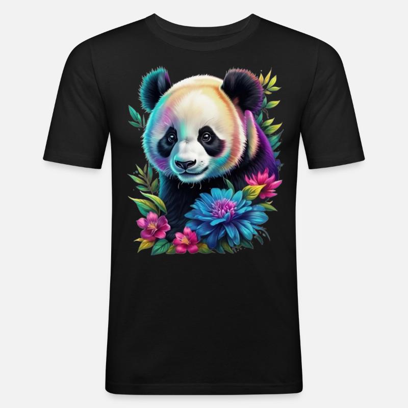Panda - Männer Slim Fit T-Shirt - Schwarz