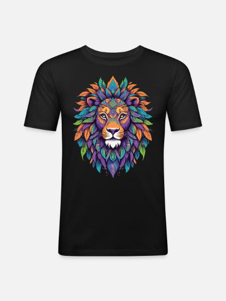 Spirituele Leeuw Mandala Power Animal Design - Mannen slim fit T-shirt - zwart