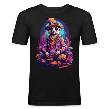 Lebendige Farben Musik Festival Wald Pilze - Männer Slim Fit T-Shirt - Schwarz - Vorne - Nik (191cm)