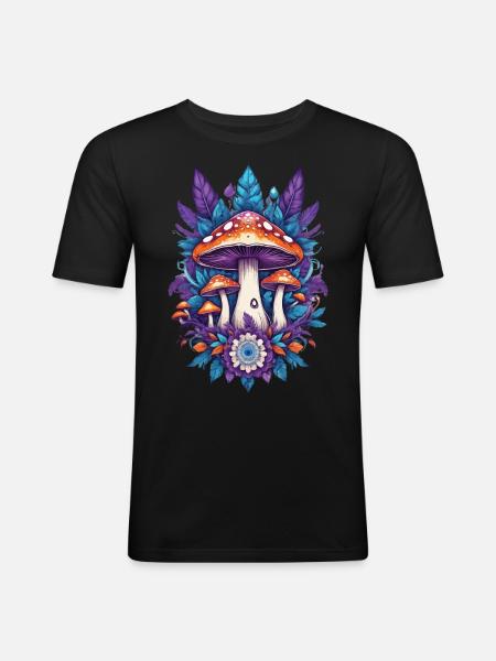 Mushrooms Feather Mandala Spiritual Design - Men's Slim Fit T-Shirt - black