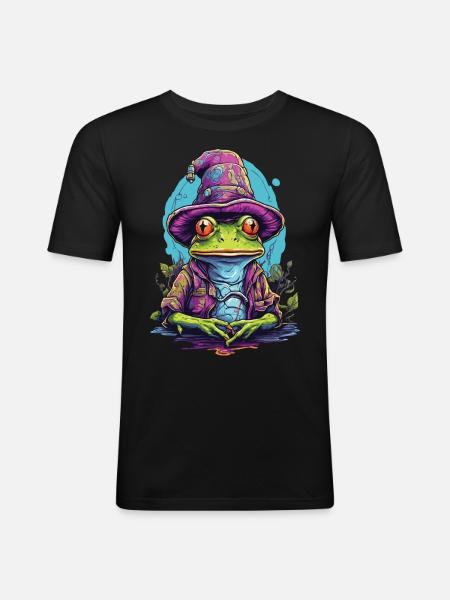 Mystic frog with magic hat - Men's Slim Fit T-Shirt - black