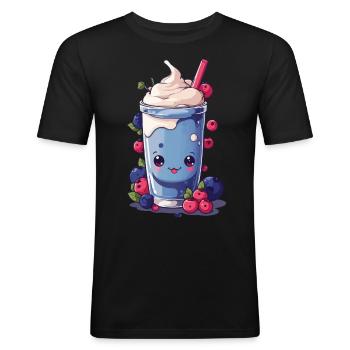 Beeren Milchshake Spaß Kawaii Anime Design - Männer Slim Fit T-Shirt - Schwarz - Vorne - Nik (191cm)