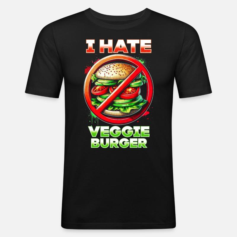 Ich Hasse Vegane Burger - Männer Slim Fit T-Shirt - Schwarz