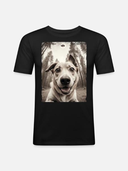 Dogs Selfie Alien Spaceship Funny - Men's Slim Fit T-Shirt - black