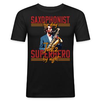 Lustiger Saxophon Spruch Jazz Musik Liebhaber - Männer Slim Fit T-Shirt - Schwarz - Vorne - Nik (191cm)