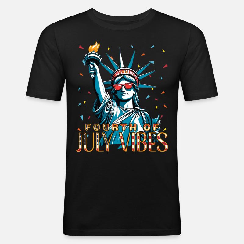 4.-juli-vibes, Freiheitsstatue Feiern - Männer Slim Fit T-Shirt - Schwarz