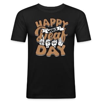 ASL Dolmetscher Happy World Deaf Day - Männer Slim Fit T-Shirt - Schwarz - Vorne - Nik (191cm)