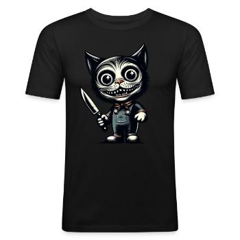 Creepy Cat Psycho Pet Halloween Decoration - Men's Slim Fit T-Shirt - black - Front - Nik (191cm)