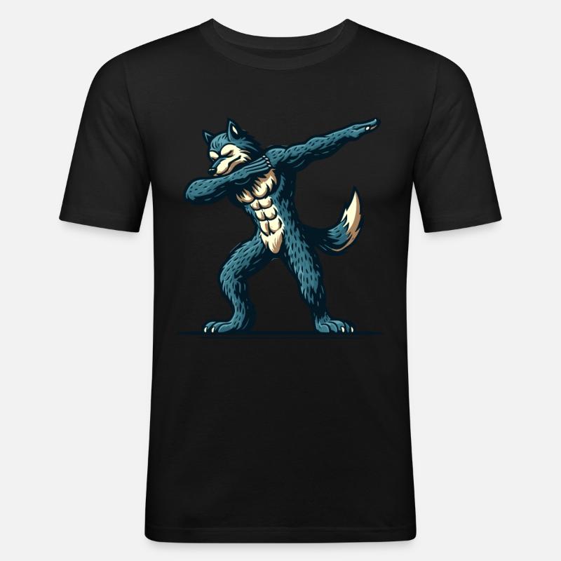 Dabbender Werwolf Lustiges Dabbing Design - Männer Slim Fit T-Shirt - Schwarz