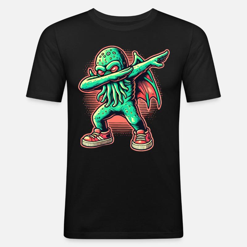 Lustiger Dabbender Cthulhu Dabbing Design - Männer Slim Fit T-Shirt - Schwarz