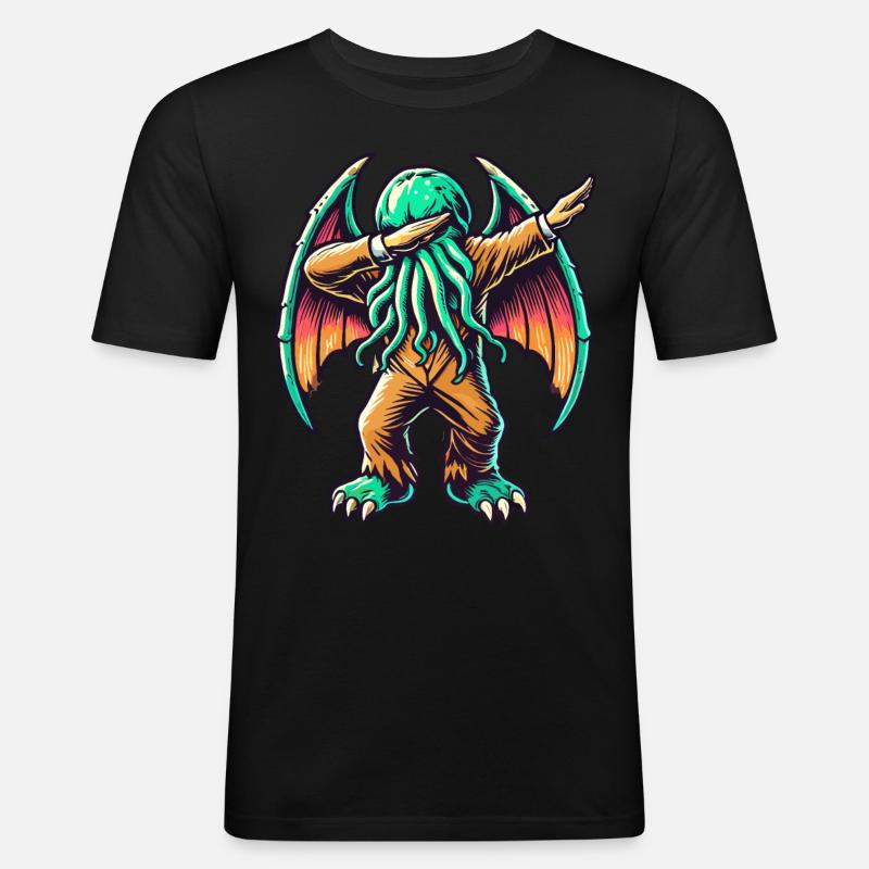 Lustiger Dabbender Cthulhu Dabbing Design - Männer Slim Fit T-Shirt - Schwarz