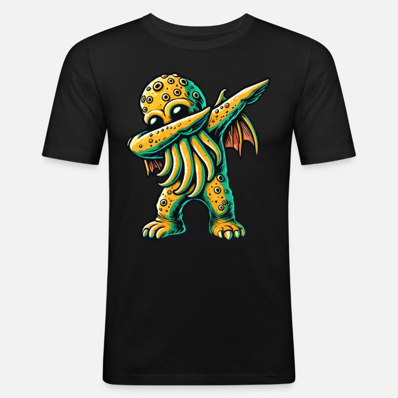 Lustiger Dabbender Cthulhu Dabbing Design - Männer Slim Fit T-Shirt - Schwarz