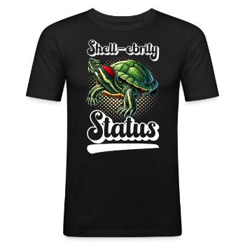 Tortue Tortue à oreilles rouges - T-shirt près du corps Homme - noir - Devant - Nik (191cm)