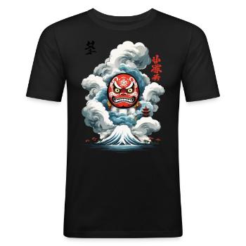 Japanischer Daruma Aesthetic Yokai Design - Männer Slim Fit T-Shirt - Schwarz - Vorne - Nik (191cm)