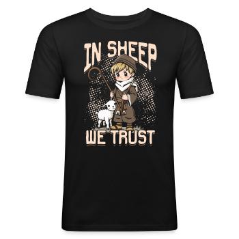 Mouton Berger Mouton Mouton Dans Mouton Nous Confiance - T-shirt près du corps Homme - noir - Devant - Nik (191cm)