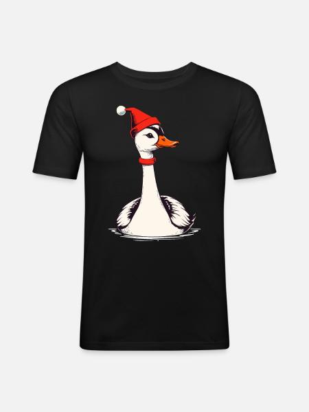 Christmas goose with Christmas hat - Men's Slim Fit T-Shirt - black