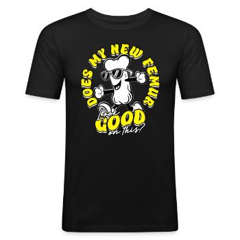 Fracture de la jambe Cuisse cassée - T-shirt près du corps Homme - noir - Devant - Nik (191cm)