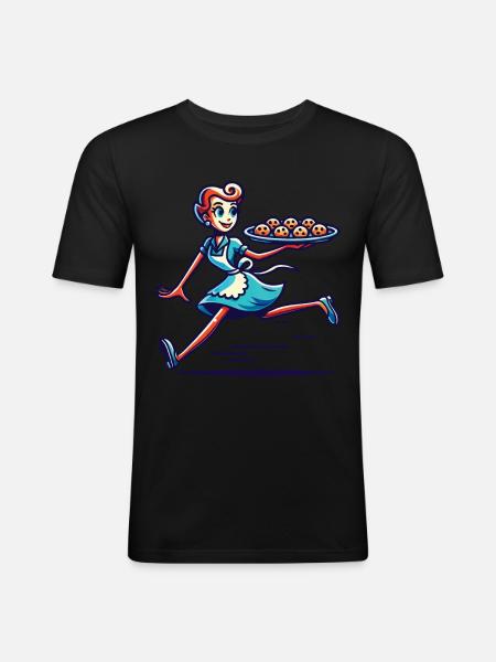 Cheerful baker serving fresh cookies - Men's Slim Fit T-Shirt - black