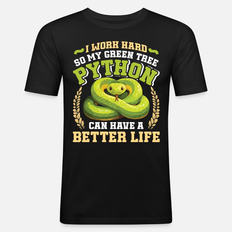 Green Tree Python - Männer Slim Fit T-Shirt - Schwarz