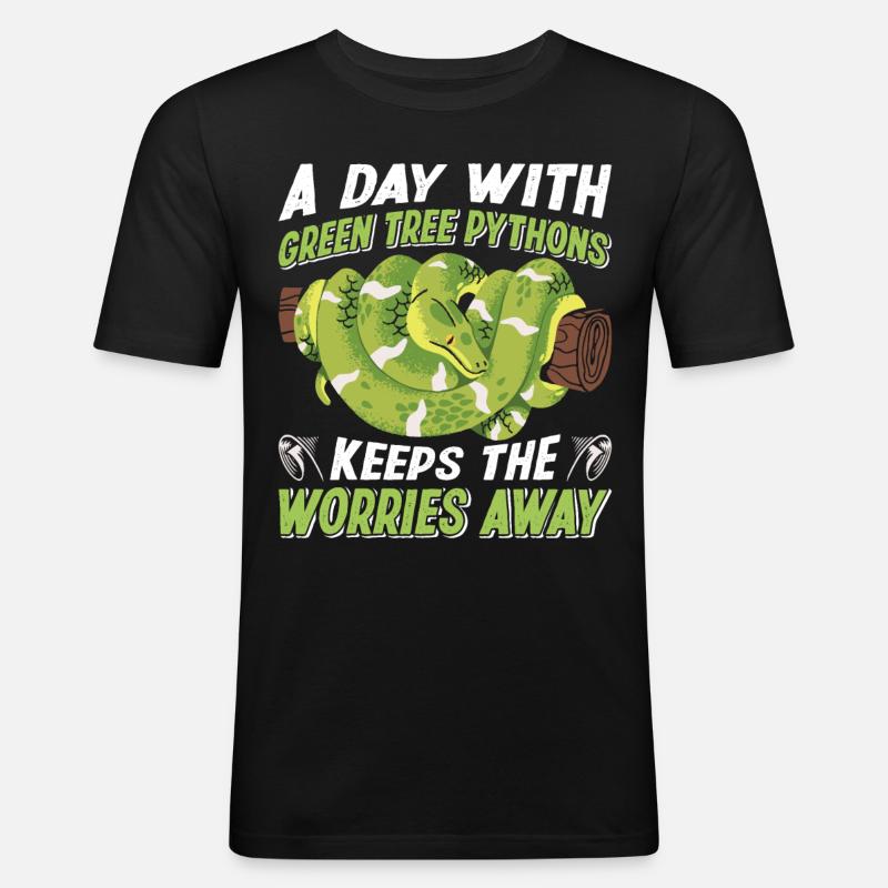 Green Tree Python - Männer Slim Fit T-Shirt - Schwarz