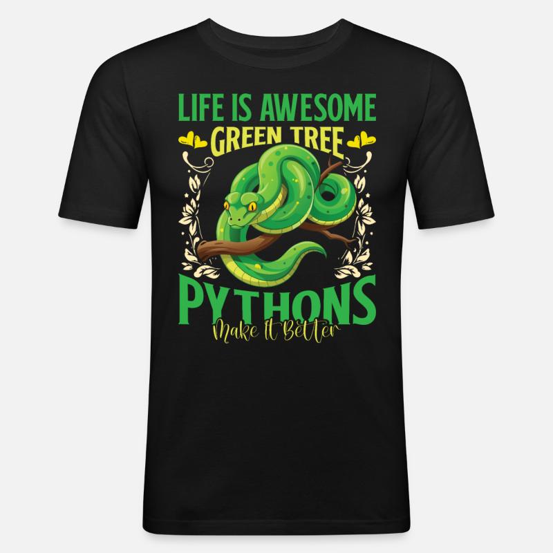 Green Tree Python - Männer Slim Fit T-Shirt - Schwarz