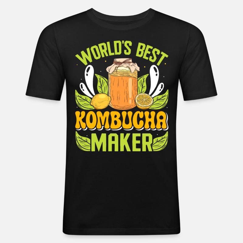 Kombucha Scoby fermented drinks - Männer Slim Fit T-Shirt - Schwarz