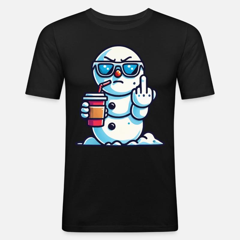 Cooler Schneemann Mit Statement - Männer Slim Fit T-Shirt - Schwarz