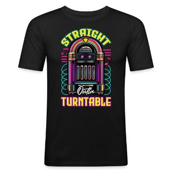 Plateau tournant Jukebox Collectible Straight Outta - T-shirt près du corps Homme - noir - Devant - Nik (191cm)