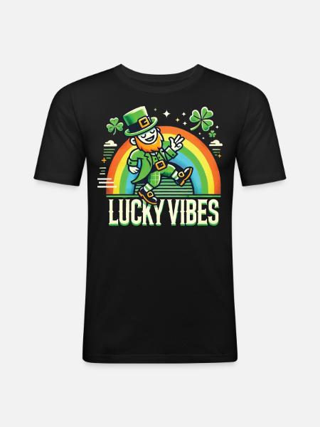 Saint-Patrick Happy Vibes Arc-en-ciel - T-shirt près du corps Homme - noir