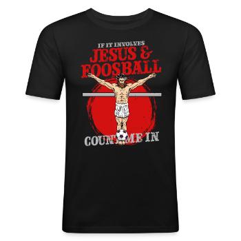 Tischfußball Tischkicker Jesus & Foosball - Männer Slim Fit T-Shirt - Schwarz - Vorne - Nik (191cm)