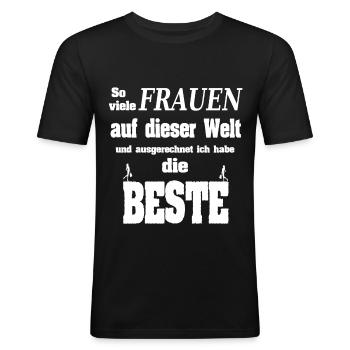 Beste Frau der Welt Geschenkidee - Männer Slim Fit T-Shirt - Schwarz - Vorne - Nik (191cm)