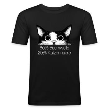 Katze 80% Baumwolle 20% Katzenhaare Lustig Spruch - Männer Slim Fit T-Shirt - Schwarz - Vorne - Nik (191cm)