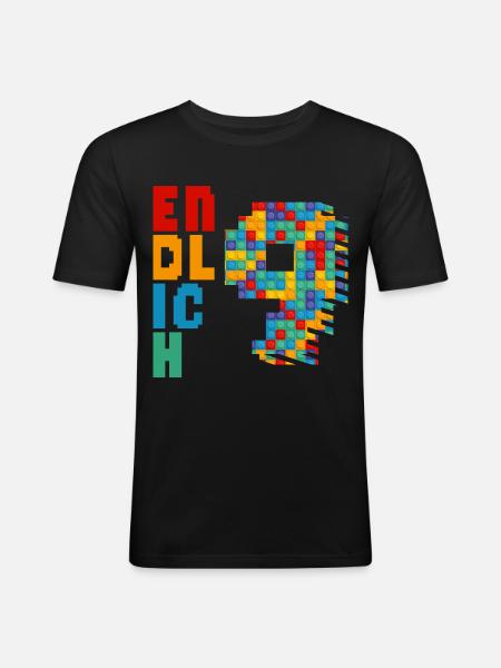 Endlich 9 Baustein - Männer Slim Fit T-Shirt - Schwarz