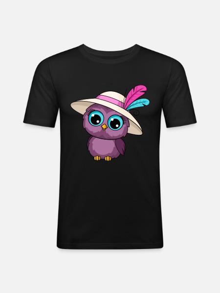Eule Mit Hut - Männer Slim Fit T-Shirt - Schwarz