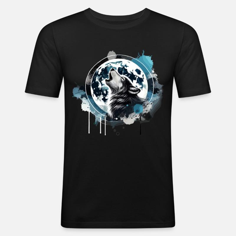 Heulender Wolf - Männer Slim Fit T-Shirt - Schwarz