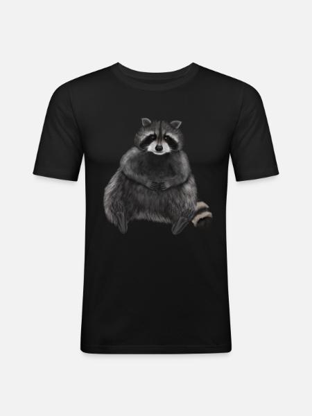 Sitzender entspannter Waschbär - Männer Slim Fit T-Shirt - Schwarz