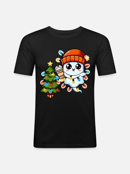 Weihnachtsgeist Lichterkette Weihnachtsbaum - Männer Slim Fit T-Shirt - Schwarz