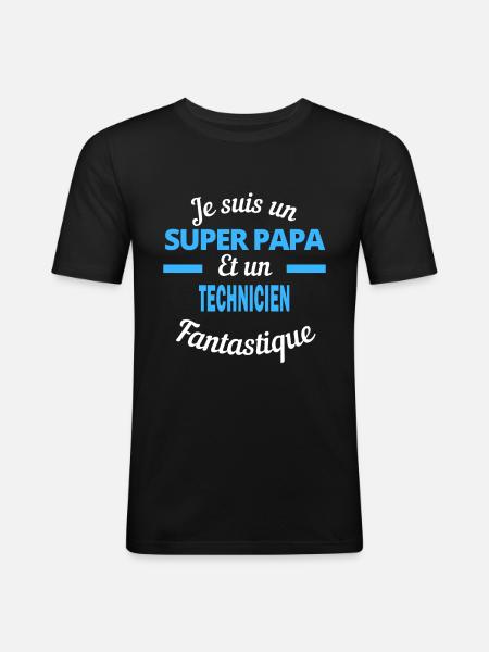 SUPER PAPA Fantastique TECHNICIEN - T-shirt près du corps Homme - noir