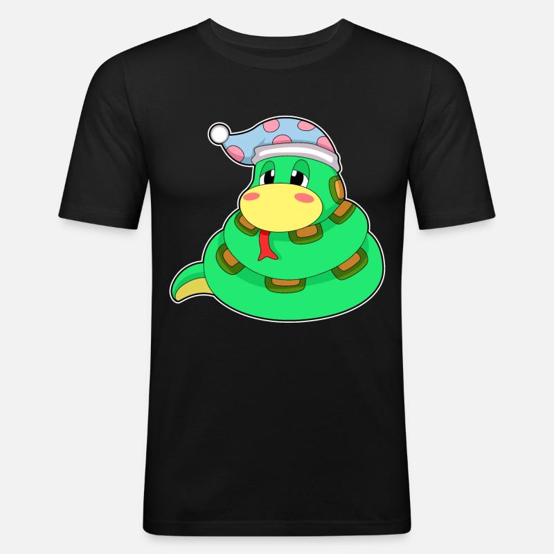 Snake Sleeping Nightcap - Men's Slim Fit T-Shirt - black