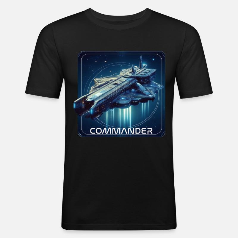 Commander Raumschiff - Männer Slim Fit T-Shirt - Schwarz