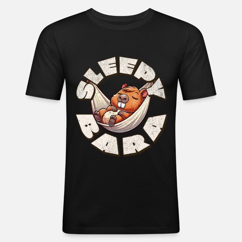 Capybara Sleepybara - Männer Slim Fit T-Shirt - Schwarz