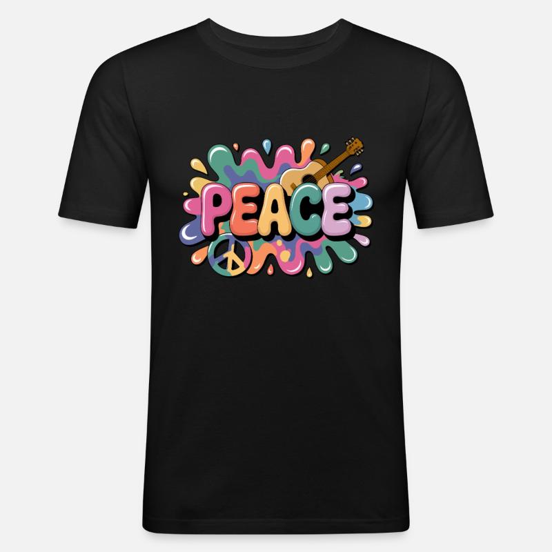 PEACE – Psychédélique - T-shirt près du corps Homme - noir