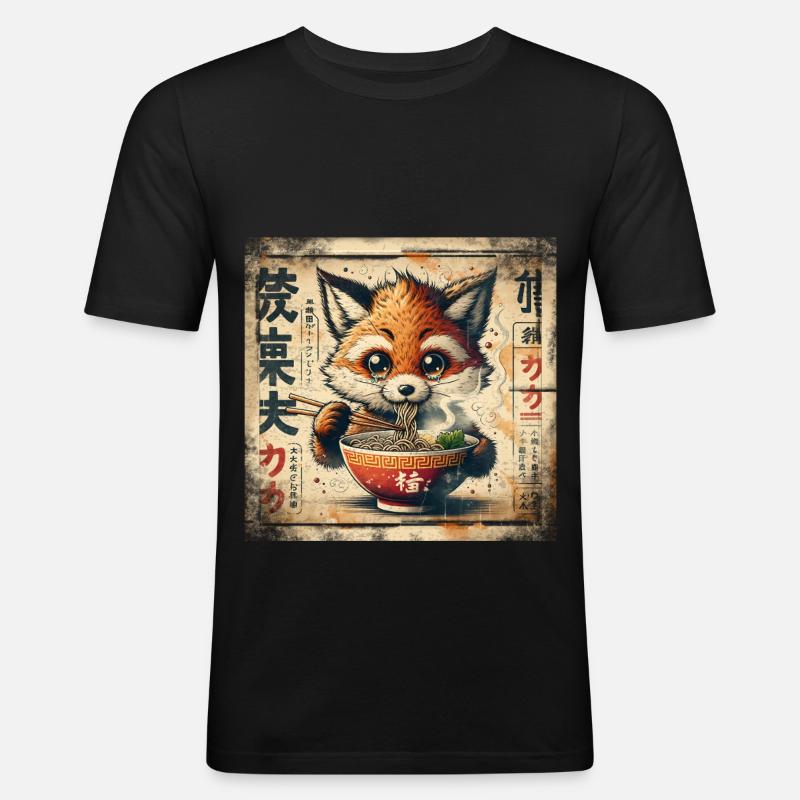 Fuchs Ramen - Männer Slim Fit T-Shirt - Schwarz