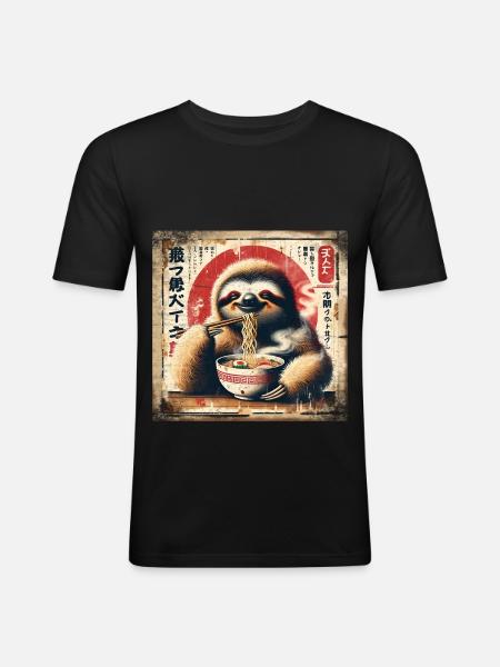 Ramen Sloth Grunge Poster Style - Men's Slim Fit T-Shirt - black