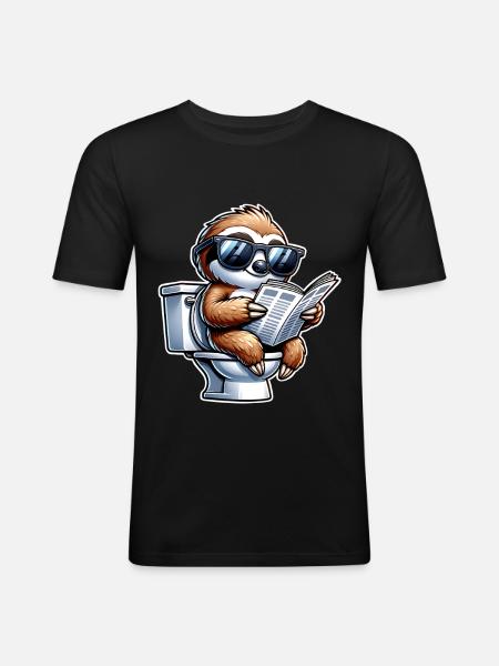 Sloth Toilet Newspaper - Men's Slim Fit T-Shirt - black