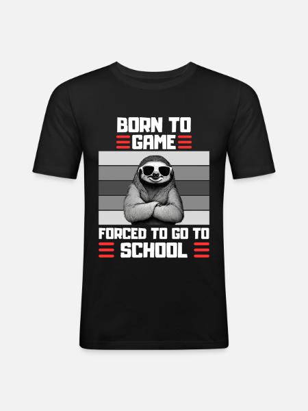 Gaming Sloth School Saying Gambler - Men's Slim Fit T-Shirt - black
