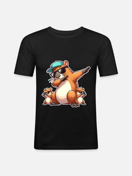 Capybara Papa Kinder Sohn Tochter - Männer Slim Fit T-Shirt - Schwarz
