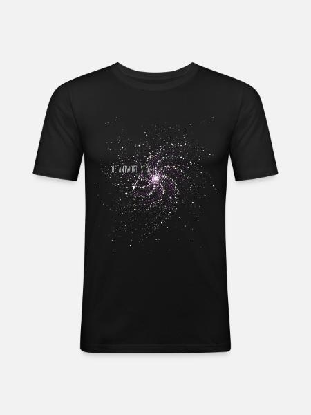 Die Antwort ist 42 - Männer Slim Fit T-Shirt - Schwarz